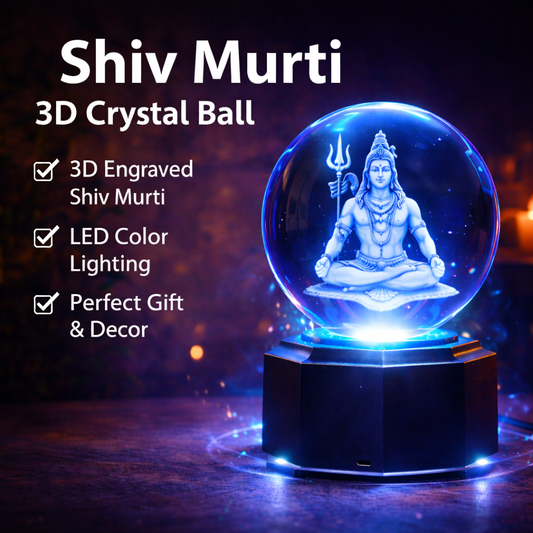 Shiv Murti 3D Crystal Ball Lamp – LED Shiva Night Light for Home, Mandir & Gift